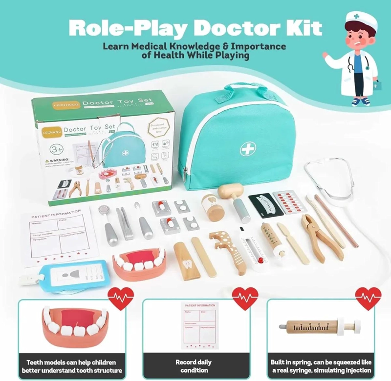 SET DE JUGUETE DOCTOR DE MADERA CON ACCESORIOS - 2