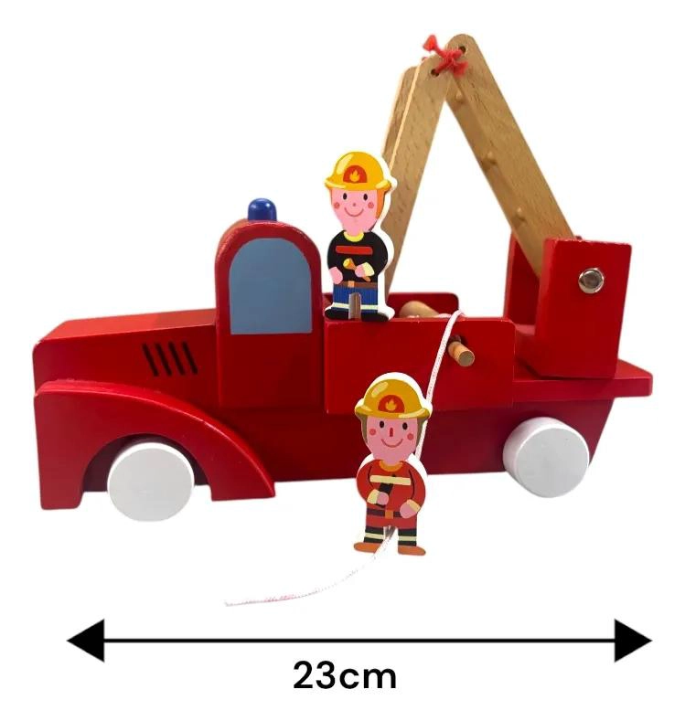 CAMION DE BOMBEROS DE MADERA CON FIGURAS DIDACTICAS 23CM - 2