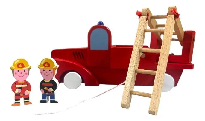 CAMION DE BOMBEROS DE MADERA CON FIGURAS DIDACTICAS 23CM - 3