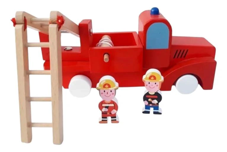 CAMION DE BOMBEROS DE MADERA CON FIGURAS DIDACTICAS 23CM - 4