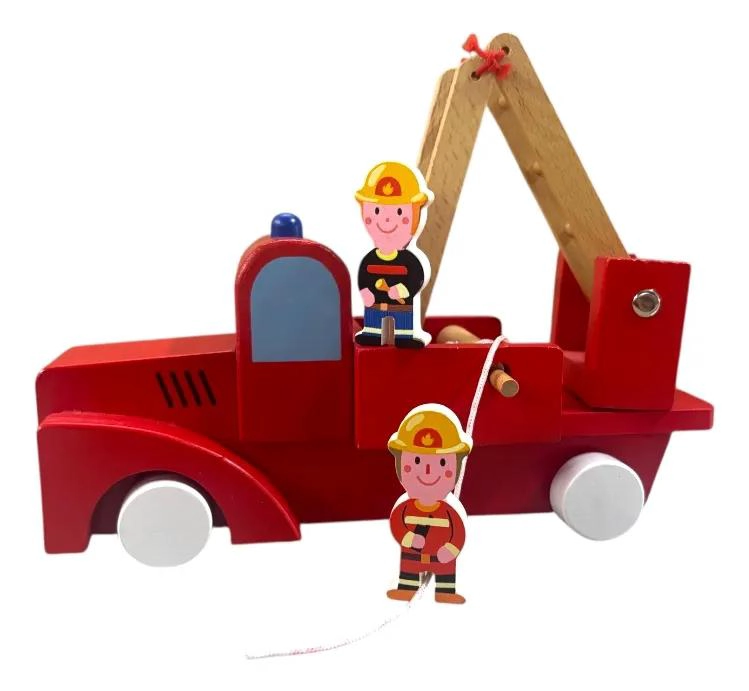 CAMION DE BOMBEROS DE MADERA CON FIGURAS DIDACTICAS 23CM - 5