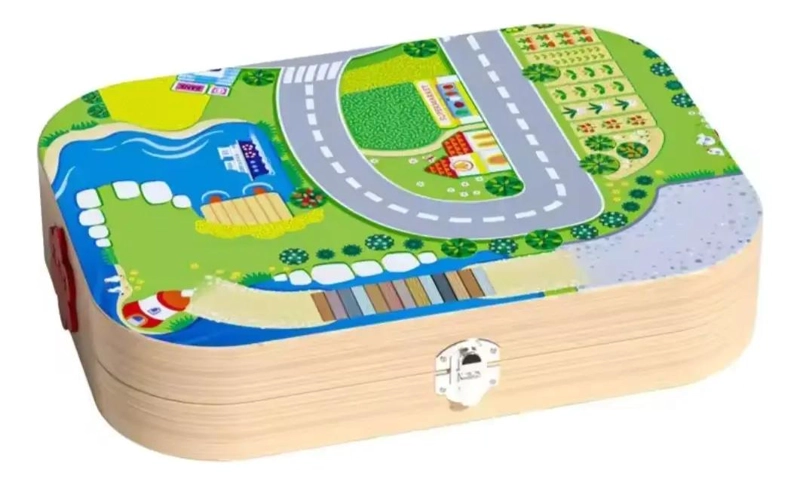 PISTA DE CONSTRUCCION DE MADERA PARA NIÑOS CON MALETA - 4