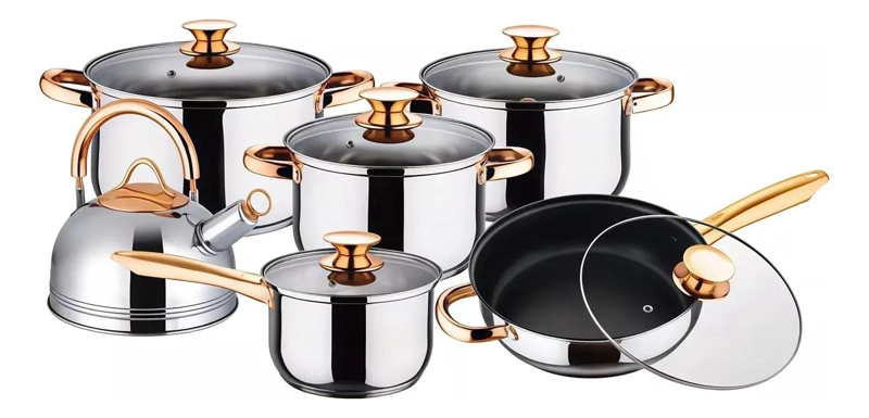 JUEGO DE COCINA 12 PIEZAS ACERO INOXIDABLE CON HERVIDOR Y - 1