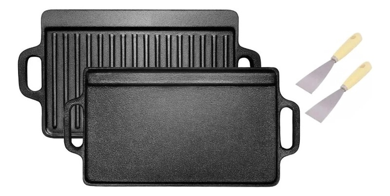 PLANCHA CHURRASQUERA 2 EN 1 DE HIERRO FUNDIDO CON ESPATUL - 1