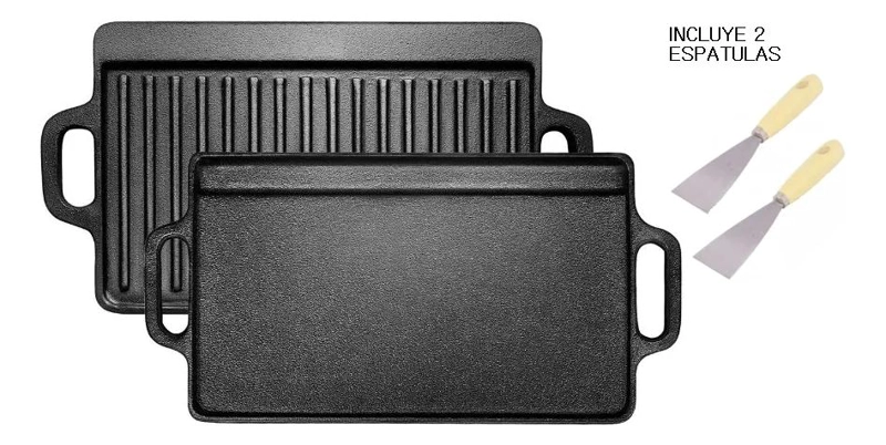 PLANCHA CHURRASQUERA 2 EN 1 DE HIERRO FUNDIDO CON ESPATUL - 2