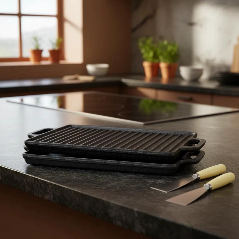 PLANCHA CHURRASQUERA 2 EN 1 DE HIERRO FUNDIDO CON ESPATUL - 5