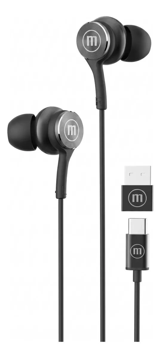 AUDIFONOS CON CONECTOR TIPO C Y ADAPTADOR USB NEGRO - 1