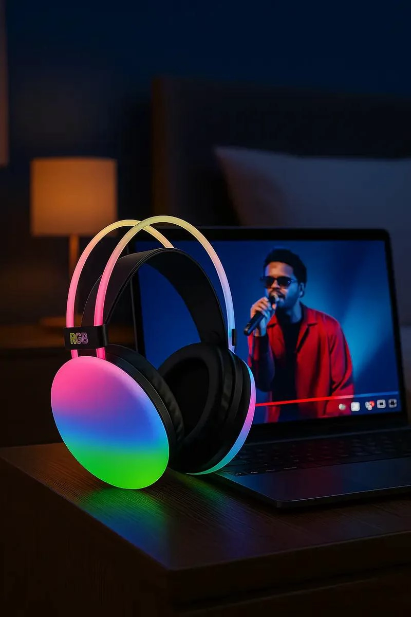 AUDIFONOS INALAMBRICOS CON MICROFONO Y LUCES LED RGB - 3