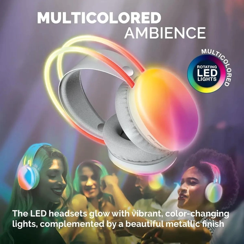 AUDIFONOS INALAMBRICOS RECARGABLES CON MICROFONO Y LUCES - 2