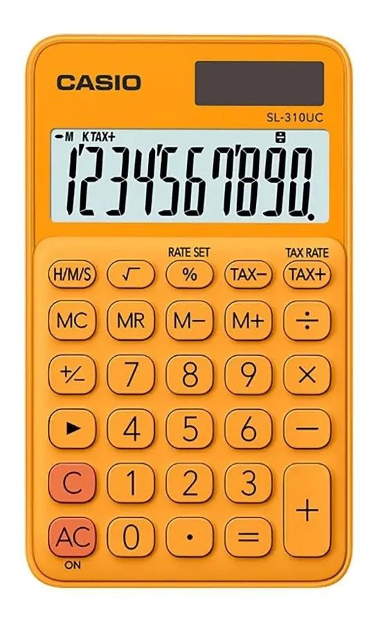 CALCULADORA DE BOLSILLO COLOR NARANJA CON PANTALLA LCD - 1