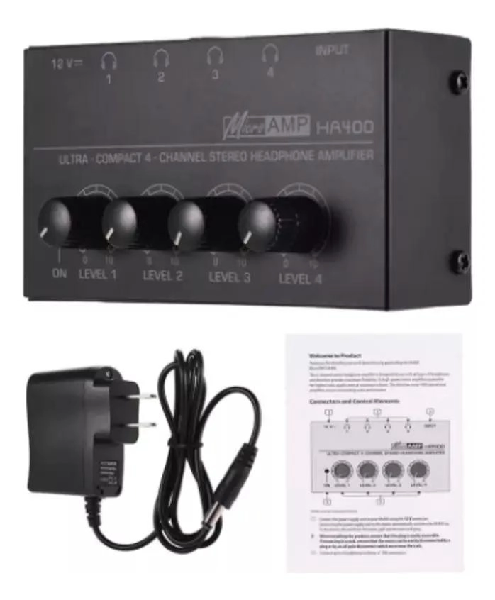 AMPLIFICADOR COMPACTO PARA AUDIFONOS DE 4 CANALES NEGRO - 3