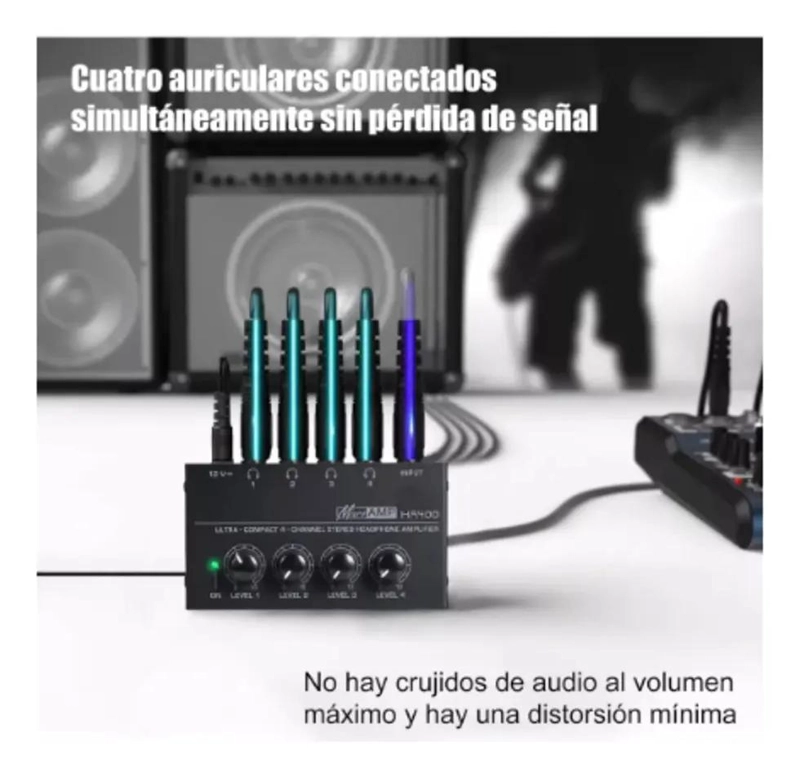 AMPLIFICADOR COMPACTO PARA AUDIFONOS DE 4 CANALES NEGRO - 5