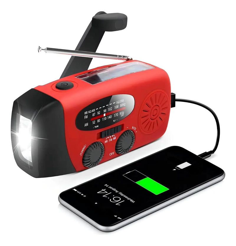 RADIO SOLAR PORTATIL CON CARGA POR MANIVELA Y AM - 1