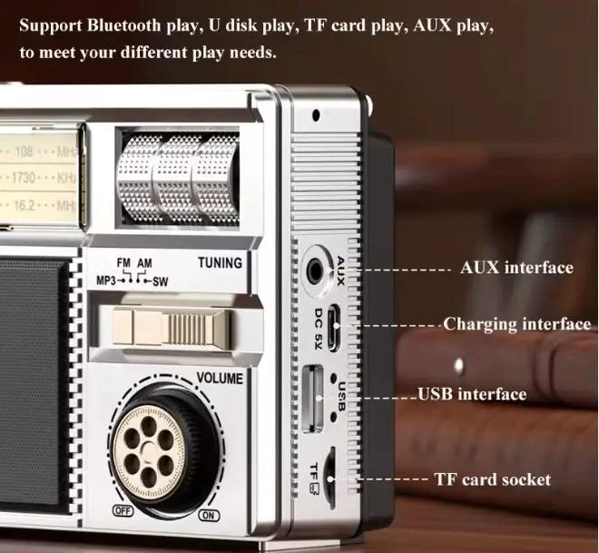 RADIO PORTATIL AM FM CON BLUETOOTH Y CARGA SOLAR - 5