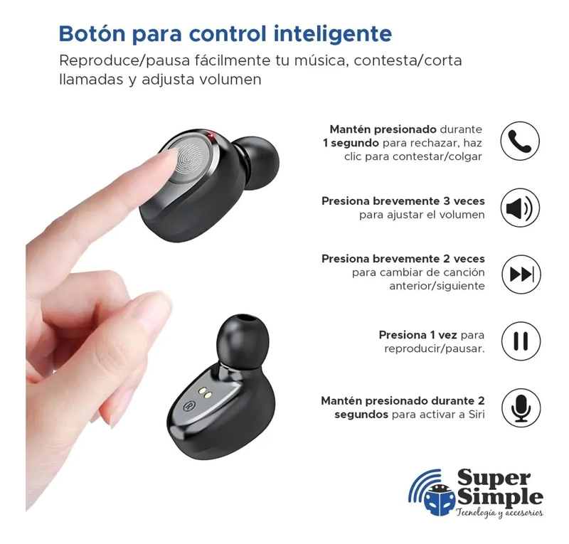 AUDIFONOS BLUETOOTH 5.0 INALAMBRICOS CON CONTROL TACTIL - 5