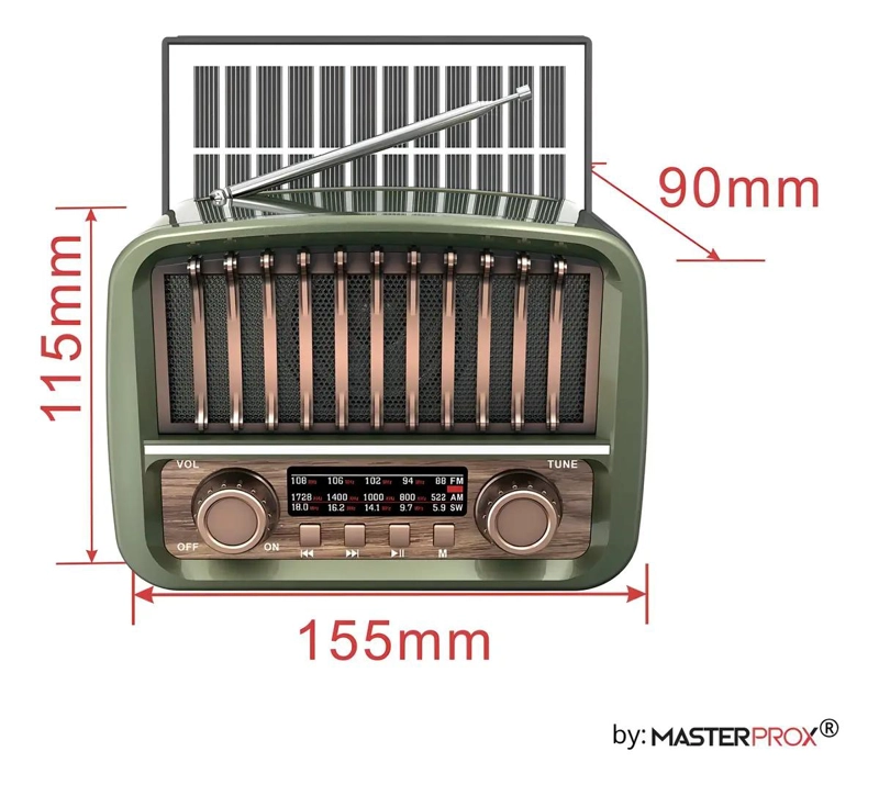 RADIO VINTAGE ESTILO ANTIGUO CON PANEL SOLAR Y BLUETOOTH - 4