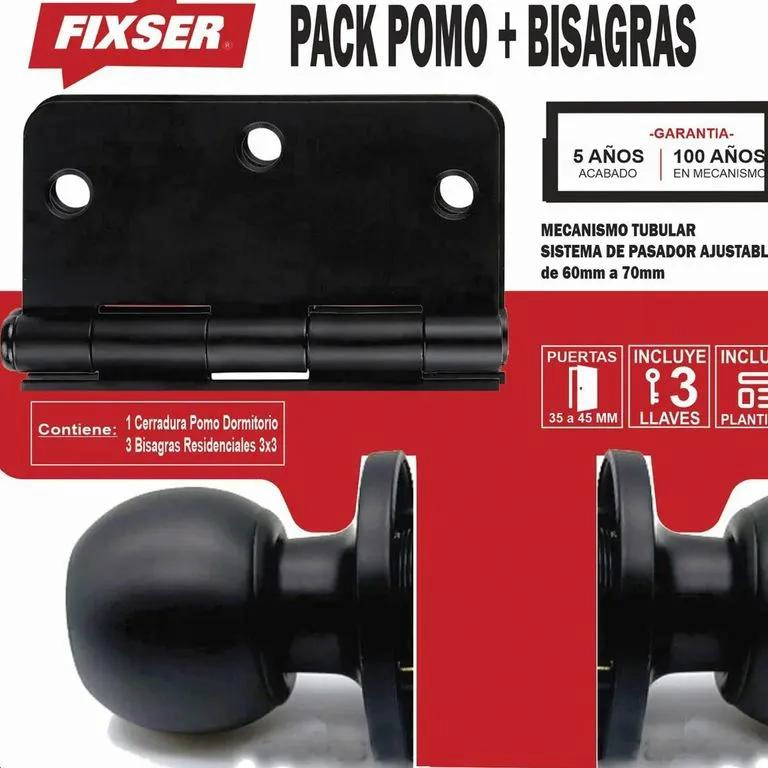 KIT CERRADURA TUBULAR NEGRO PARA DORMITORIO CON POMO Y 2  - 2