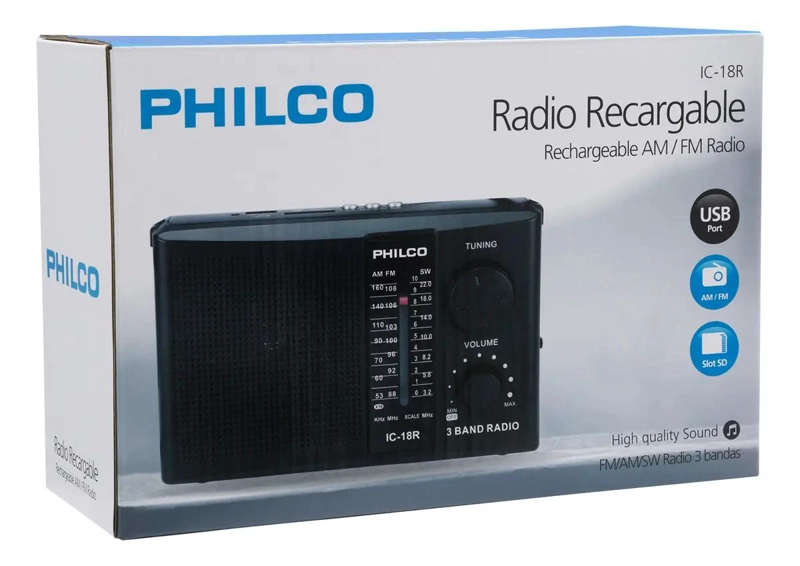 RADIO PORTATIL RECARGABLE AM/FM 3 BANDAS IC18R - 5