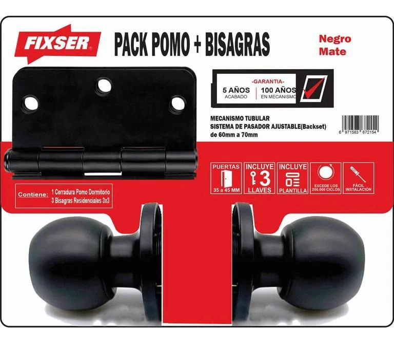 PACK CERRADURA PARA DORMITORIO CON POMO NEGRO Y BISAGRAS - 1