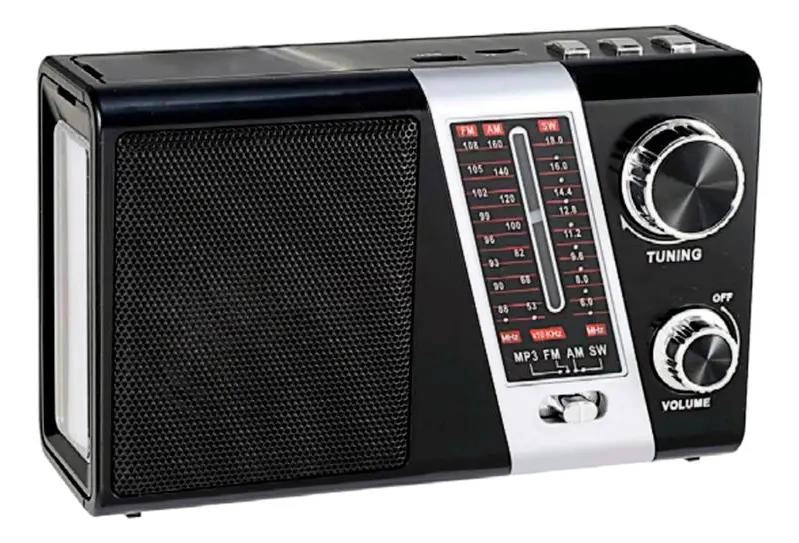 RADIO SOLAR PORTATIL RECARGABLE CON LINTERNA NEGRA - 2