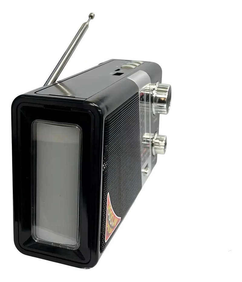 RADIO SOLAR PORTATIL RECARGABLE CON LINTERNA NEGRA - 3