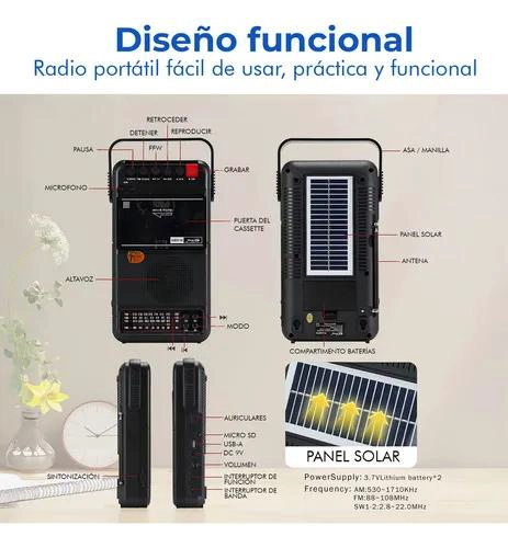 RADIO CASSETTE BLUETOOTH USB AM FM CON PANEL SOLAR GRIS - 5