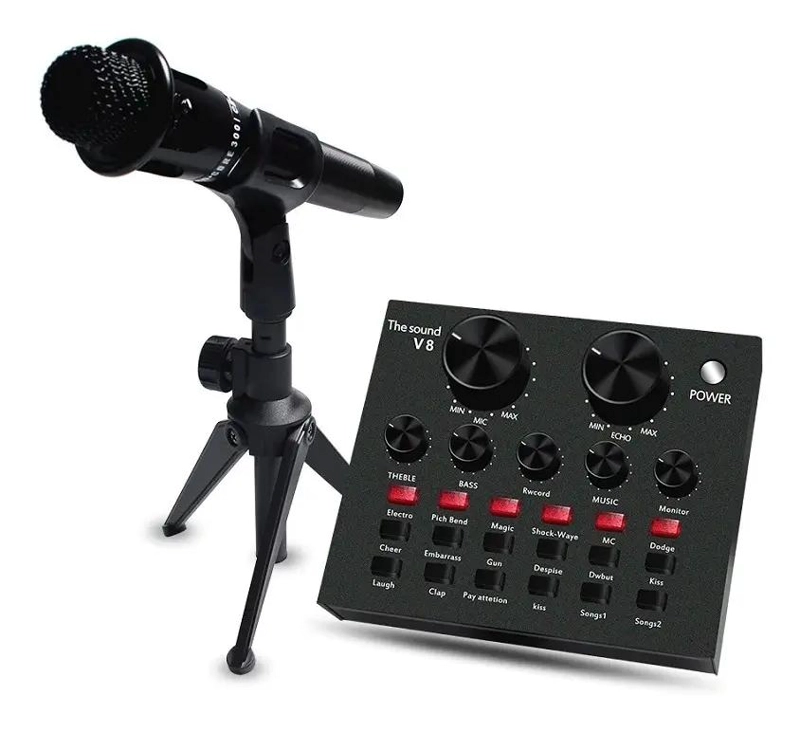 MICROFONO CON TARJETA DE SONIDO V8 BLUETOOTH Y AUDIFONOS - 1