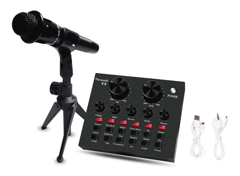 MICROFONO CON TARJETA DE SONIDO V8 BLUETOOTH Y AUDIFONOS - 2