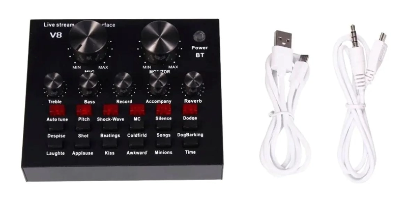MICROFONO CON TARJETA DE SONIDO V8 BLUETOOTH Y AUDIFONOS - 4