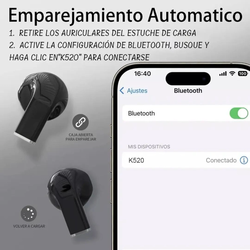 AUDIFONOS INALAMBRICOS BLUETOOTH 5.3 IN-EAR K520 - 4