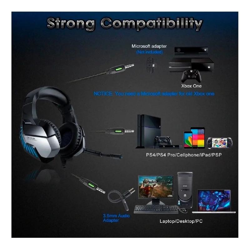 AUDIFONOS GAMER K5 PRO NEGRO Y AZUL - 3
