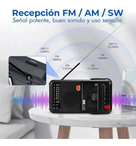 RADIO CASSETTE BLUETOOTH USB AM FM CON PANEL SOLAR GRIS - 4