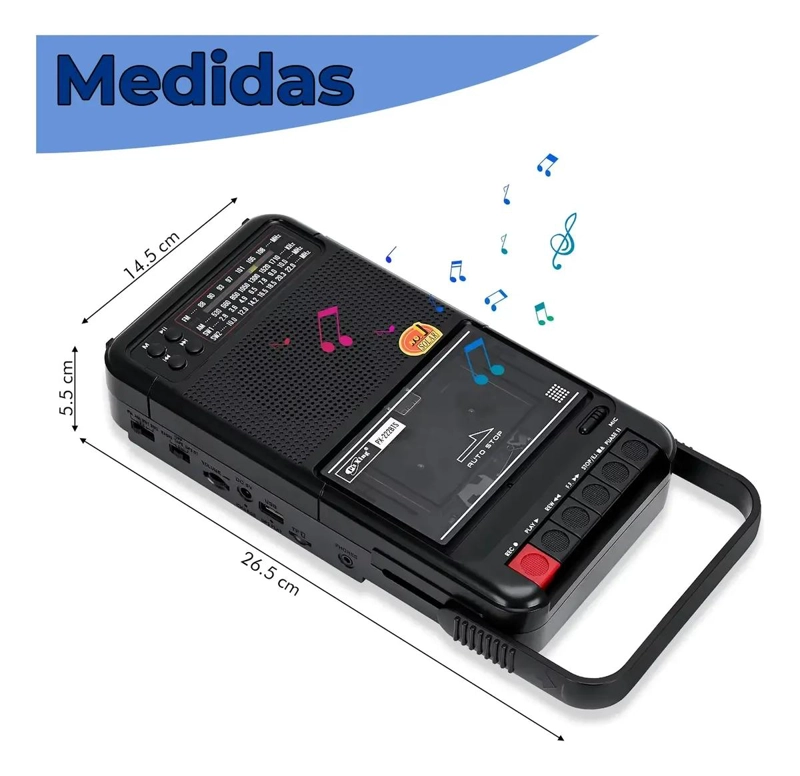 RADIO CASSETTE PORTATIL SOLAR BLUETOOTH USB RECARGABLE - 2