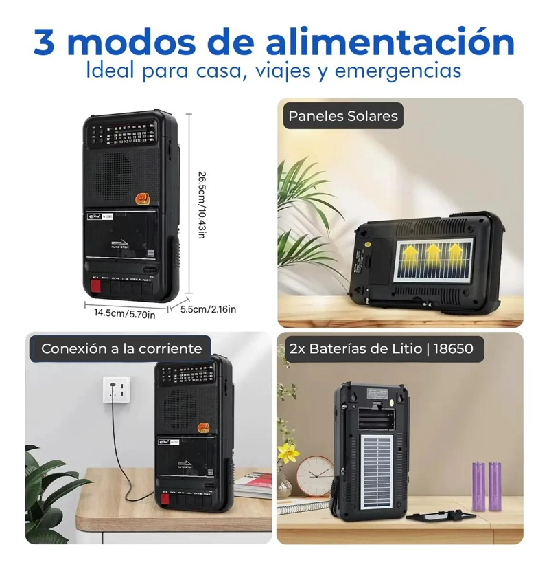 RADIO CASSETTE PORTATIL SOLAR BLUETOOTH USB RECARGABLE - 3
