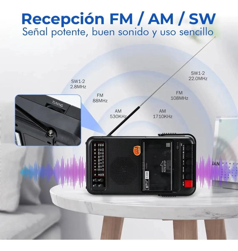 RADIO CASSETTE PORTATIL SOLAR BLUETOOTH USB RECARGABLE - 4