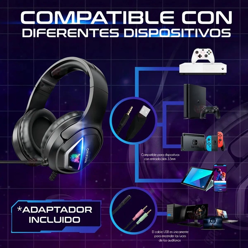 AURICULARES PROFESIONALES PARA JUGADORES CON LUZ RGB - 4