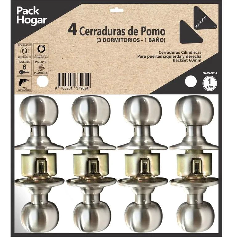 SET 4 POMOS CERRADURA EMBUTIDA PARA DORMITORIO GRIS - 2