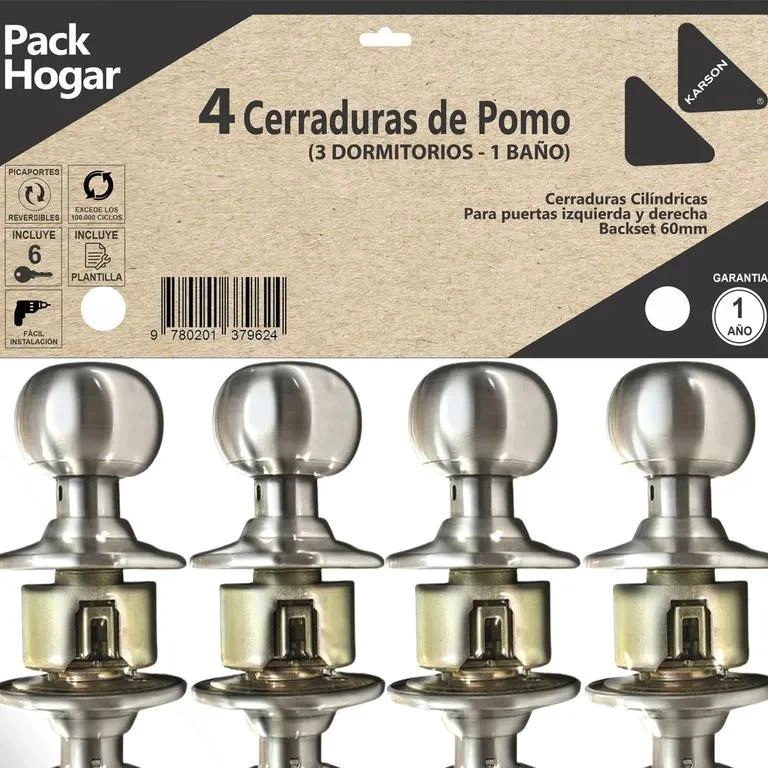 SET 4 POMOS CERRADURA EMBUTIDA PARA DORMITORIO GRIS - 3