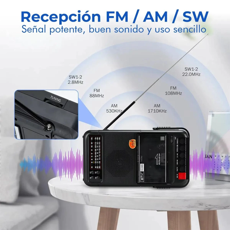 RADIO CASSETTE PORTATIL CON BLUETOOTH, USB Y PANEL SOLAR - 3
