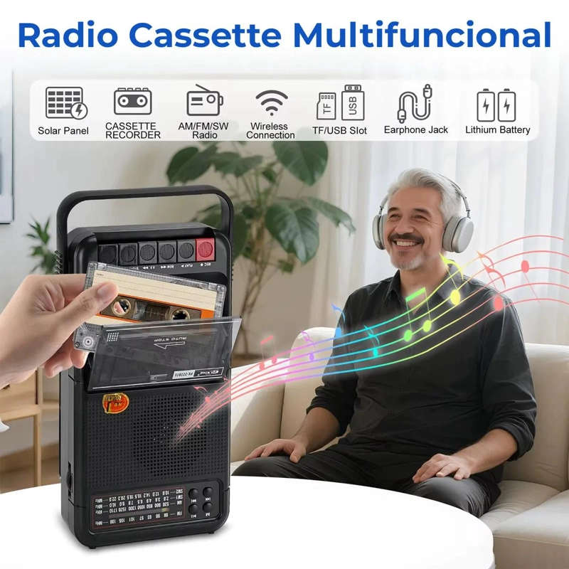 RADIO CASSETTE PORTATIL CON BLUETOOTH, USB Y PANEL SOLAR - 4