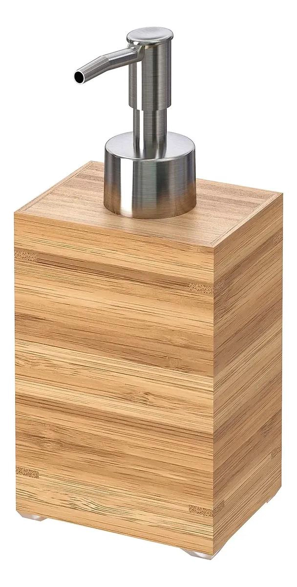 DISPENSADOR DE JABON 350 ML CON BOMBA BAMBU NATURAL - 1