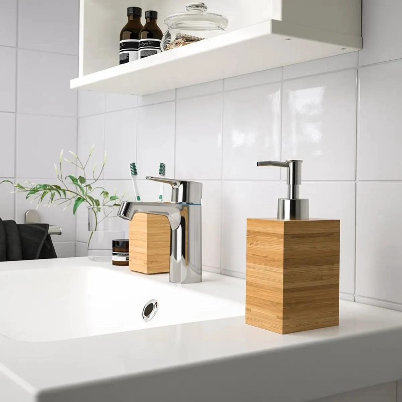 DISPENSADOR DE JABON 350 ML CON BOMBA BAMBU NATURAL - 2