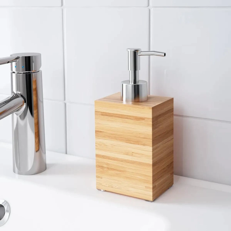 DISPENSADOR DE JABON 350 ML CON BOMBA BAMBU NATURAL - 4