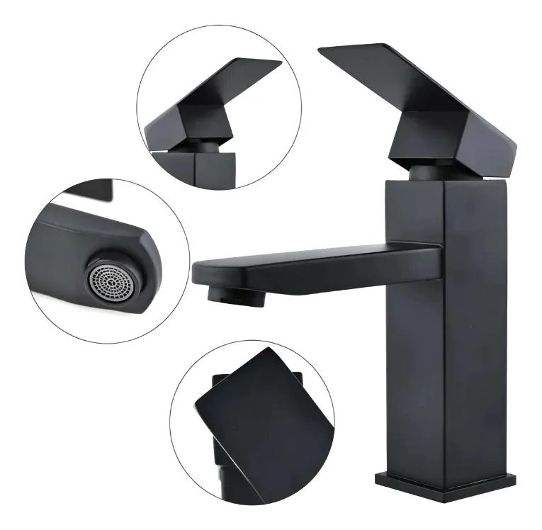LLAVE MONOMANDO CUADRADA PARA LAVAMANOS ACERO INOXIDABLE - 1