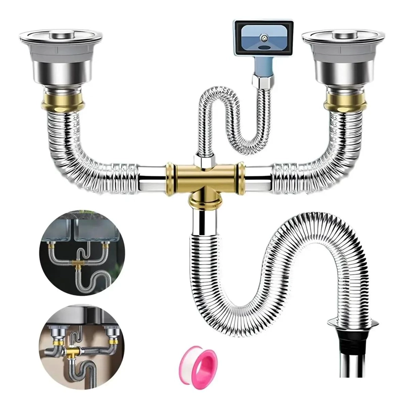 KIT DESAGÜE PARA FREGADERO DOBLE CON SIFON Y CE SPOL - 1