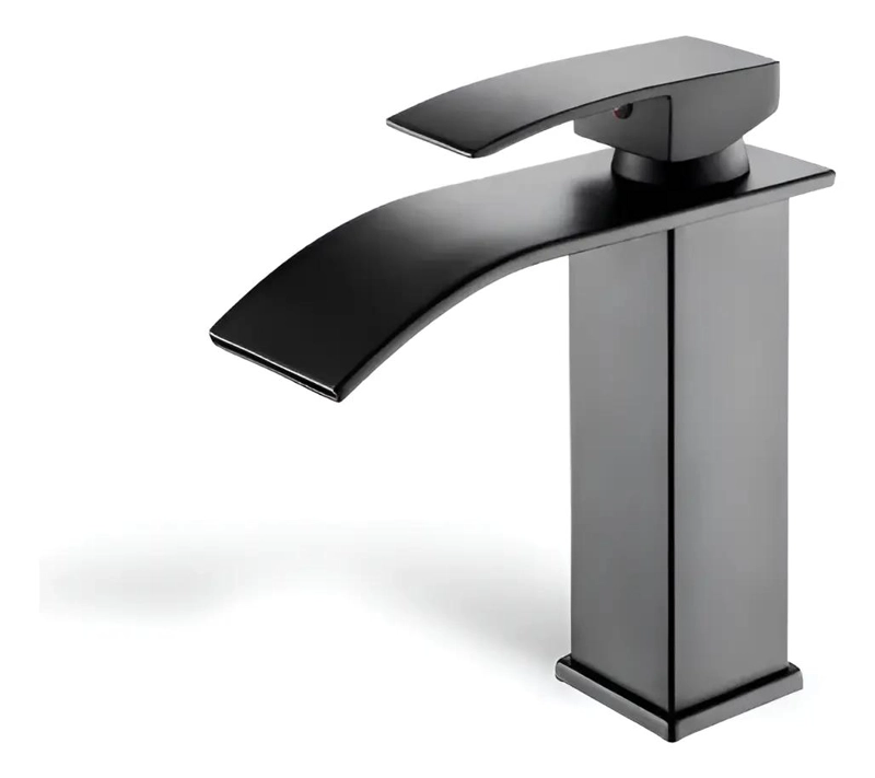 LLAVE MONOMANDO LAVAMANOS MODERNA CASCADA CURVA NEGRA - 1