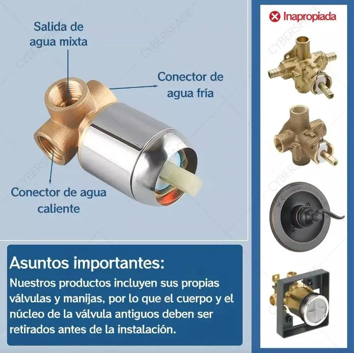 MONOMANDO DUCHA EMPOTRADO CON VALVULA DE 3 VIAS DE COBRE - 5