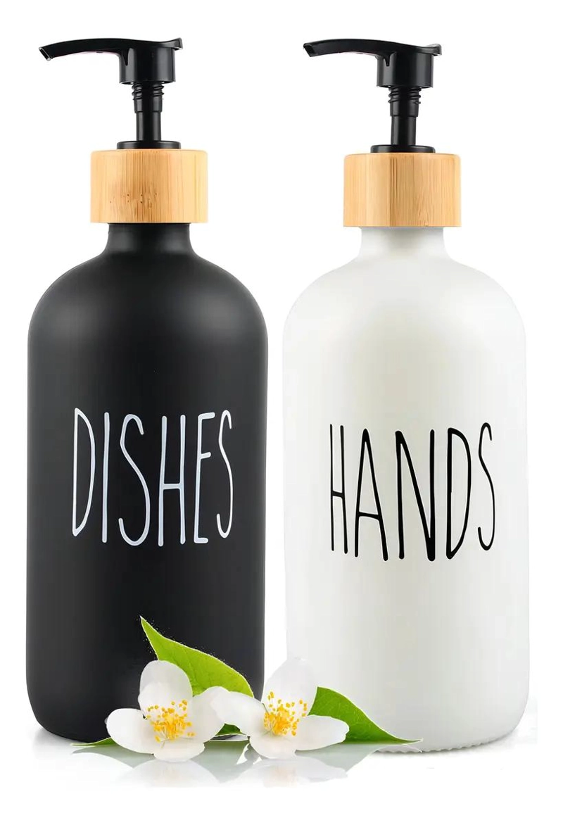 SET 2 DISPENSADORES JABON LIQUIDO VIDRIO BLANCO - 1