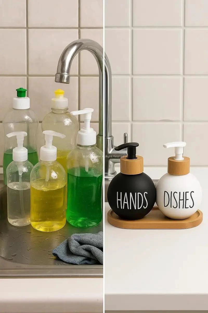 SET DISPENSADORES DE JABON Y DETERGENTE 500 ML CON BANDEJ - 2