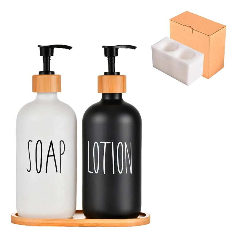 SET 2 DISPENSADORES JABON LIQUIDO VIDRIO 500ML - 1